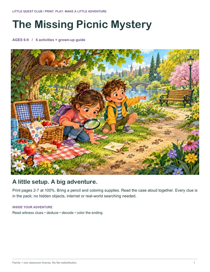 The Missing Picnic Mystery — Actual pages from the pack