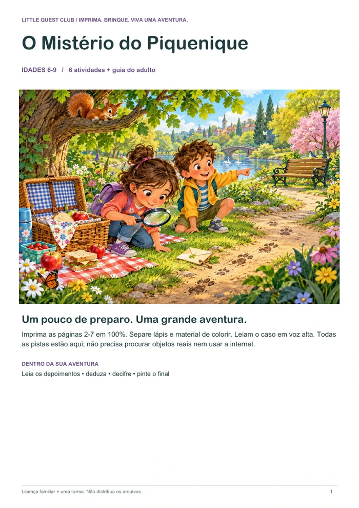 O Mistério do Piquenique — Páginas reais do kit