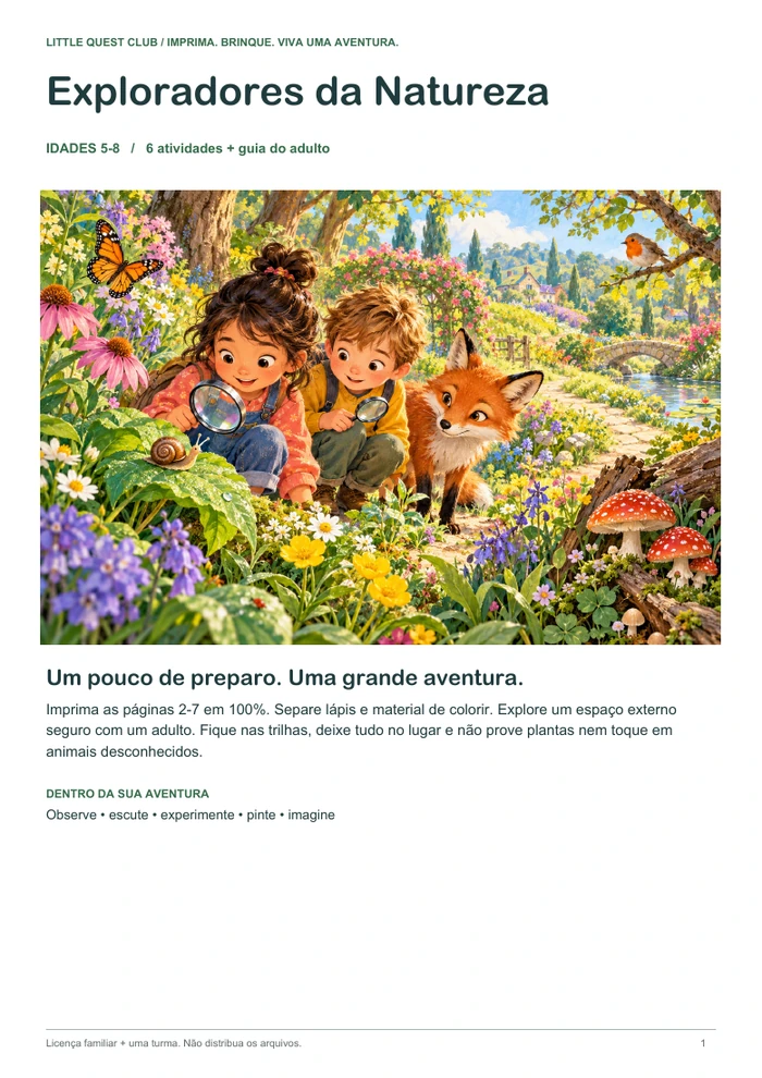 Exploradores da Natureza — Páginas reais do kit
