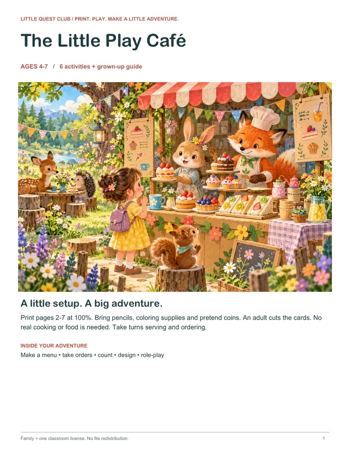 The Little Play Café — Actual pages from the pack