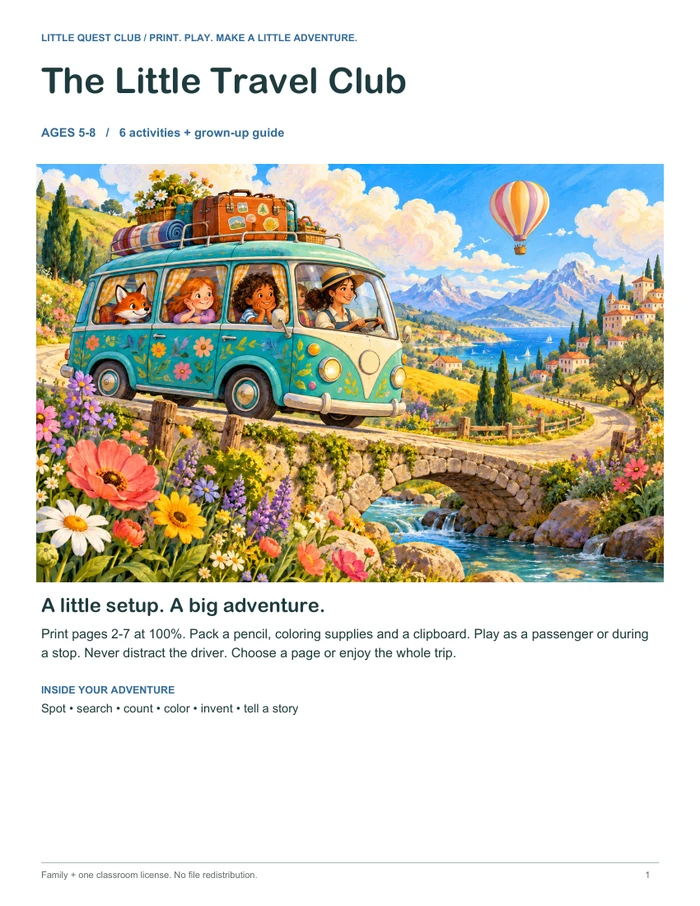 The Little Travel Club — Actual pages from the pack
