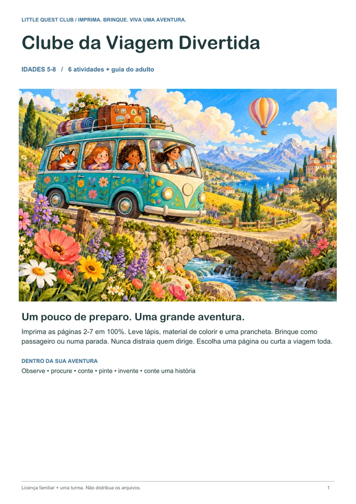 Clube da Viagem Divertida — Páginas reais do kit