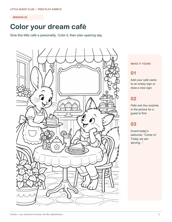 Illustrated café page from the free sampler