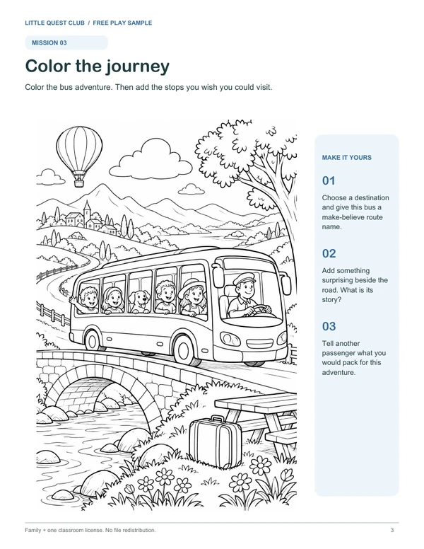 Travel coloring page from the free sampler